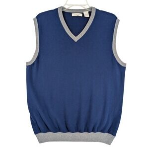 Madison Blue & Gray V Neck‎ Knit Sweater Vest Size Large 100% Cotton